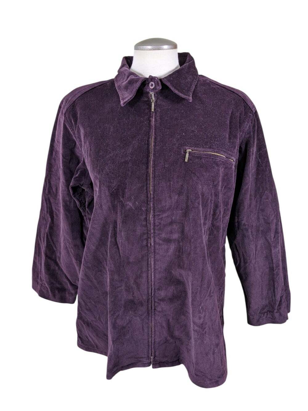 Vintage Womens Full Zip Blazer Jacket Burgundy Velvet Cotton Dark Academia